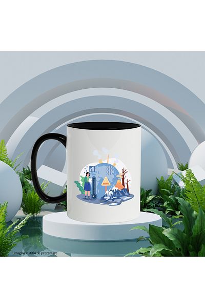 StoryGift Romania Cana Cu Incalzire Globala, Temperatura, Planeta, Copaci, Multicolor 330 ml, Cera, Cu Maner Negru