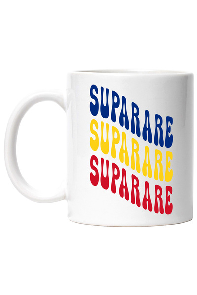 StoryGift Romania Cana Cuvantul Suparare, in Culorile Steagului Romaniei, Rosu, Galben, Albastru, , Cu Maner Alb