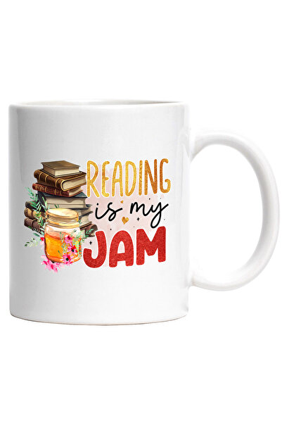 StoryGift Romania Cana cu mesajul "Reading is my jam", dulceata, carte, ilustratie, literatura, ci, Cu Maner Alb