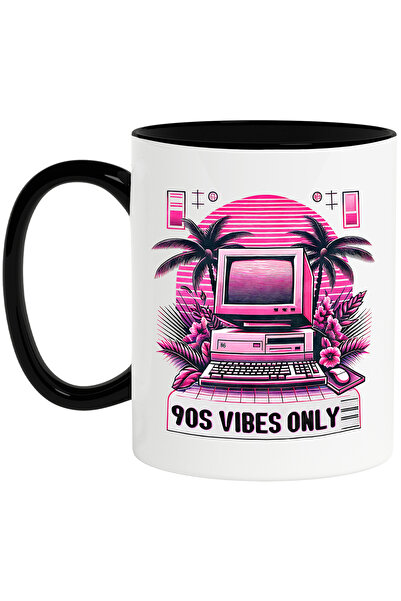 StoryGift Romania Cana cu mesajul "90s vibes only", ilustratie, stil retro, v...
