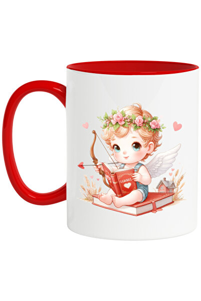 StoryGift Romania Cana cu un bebelus Cupidon care tine o carte deschisa | ilu...