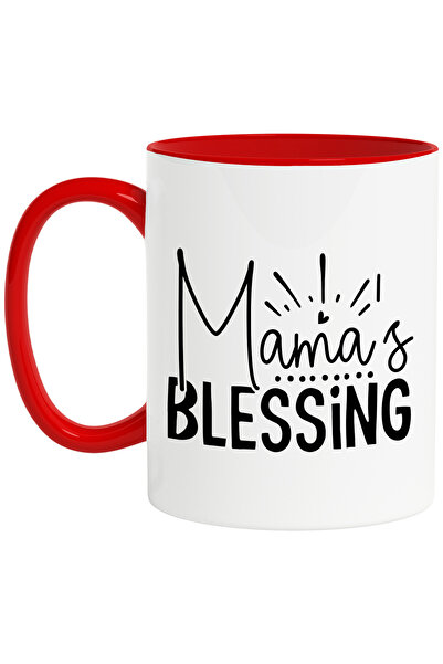 StoryGift Romania Cana cu textul in engleza "Mama's blessing" - binecuvantarea mamei cu Maner Rosu, Cu Maner Rosu