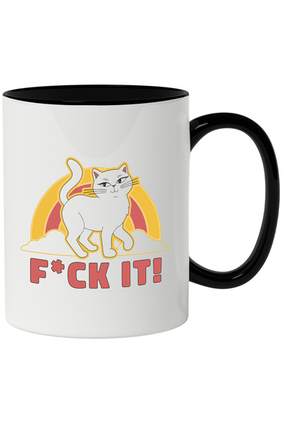 StoryGift Romania Mug With Message In English F*ck It, Cat, Rainbow, Clouds, ...