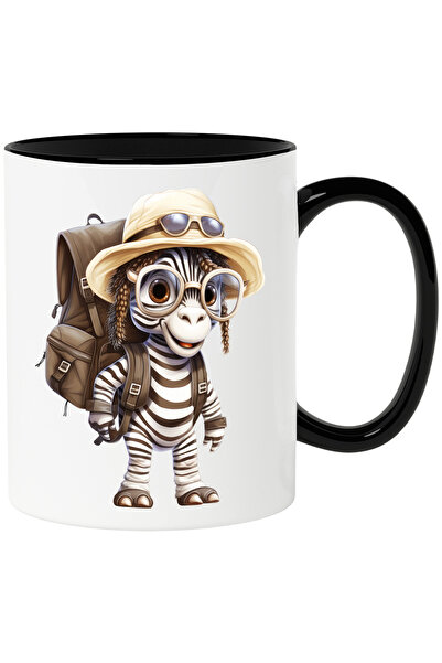 StoryGift Romania Cana cu o zebra exploratoare | ilustratie | expeditie | echipata | palarie | ghi, Cu Maner Negru