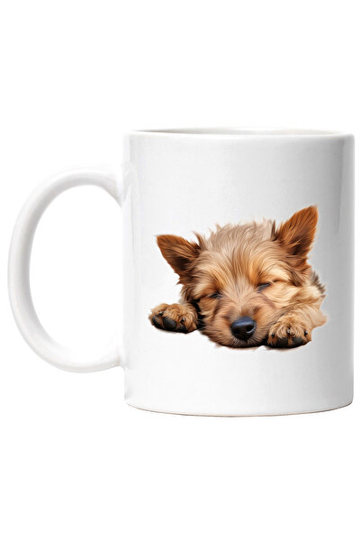 StoryGift Romania Cana cu un catel maro blanos care doarme | ilustratie | lene | oboseala | fara c, Cu Maner Alb