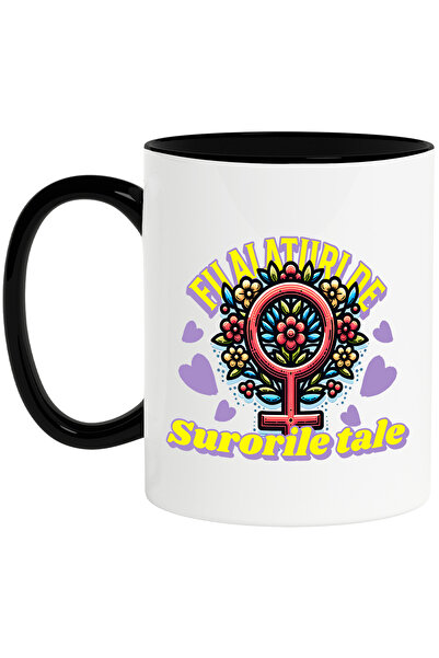 StoryGift Romania Cana flori colorate familie Alaturi-de-surori, 330ml, Ceram...