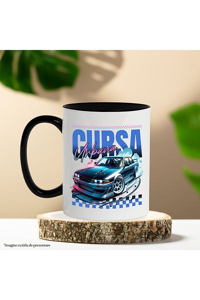 StoryGift Romania Cana cursa urbana viteza masina puternica adrenalina, 330ml, Ceramica cu Maner N, Cu Maner Negru