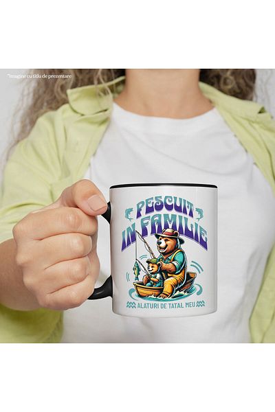 StoryGift Romania Mug with Old Bear and Cub Colorful Clothing in Boat with Fishing Rod Ho, With