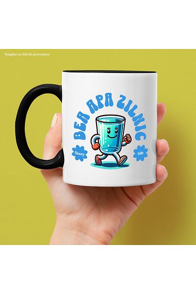 StoryGift Romania Mug with Glass of Water on the Go Smiling Text Drink Water Daily, Hydration, Ceramic, , With ,STG