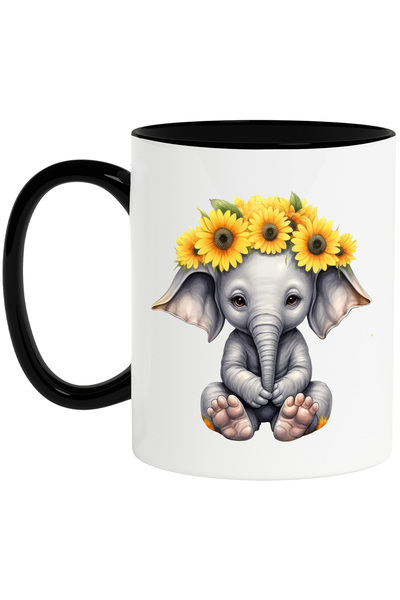 StoryGift Romania Cana cu un pui de elefant cu multe flori pe cap | floarea-s...