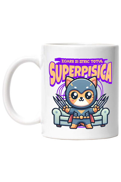 StoryGift Romania Cana cu Pisica Portocalie In Costum De Super Erou Cu Gheare...