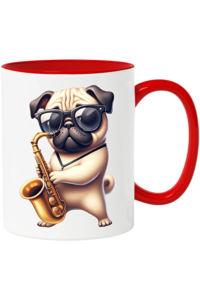 StoryGift Romania Cana cu un caine Pug care canta la saxofon | ilustratie | o...