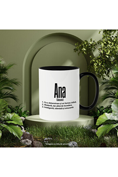 StoryGift Romania Cana Cu Numele Ana, si Mesaj Motivational, Determinare, Modesta, Inteligenta, Ta, Cu Maner Negru