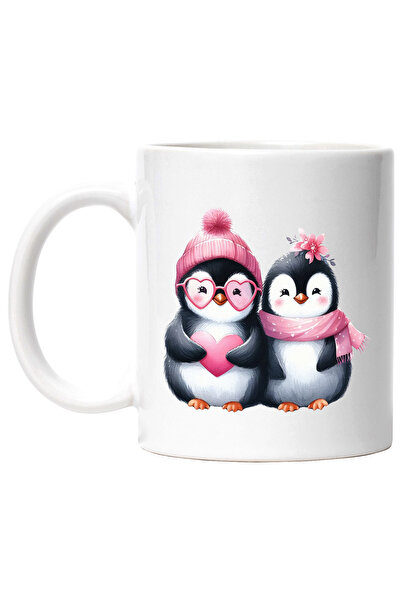 StoryGift Romania Cana cu 2 pinguini imbujorati, ilustratie, ochelari, inimio...