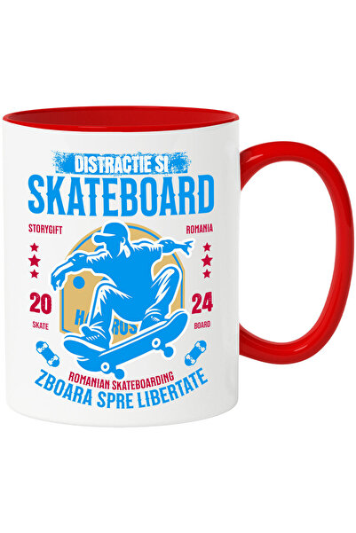 StoryGift Romania Cana cu Silueta barbat Skateboard Sport Copii Text Distract...