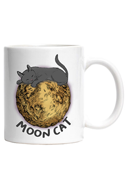 StoryGift Romania Cana cu pisica dormind pe luna cu mesajul "Moon Cat", ilust...