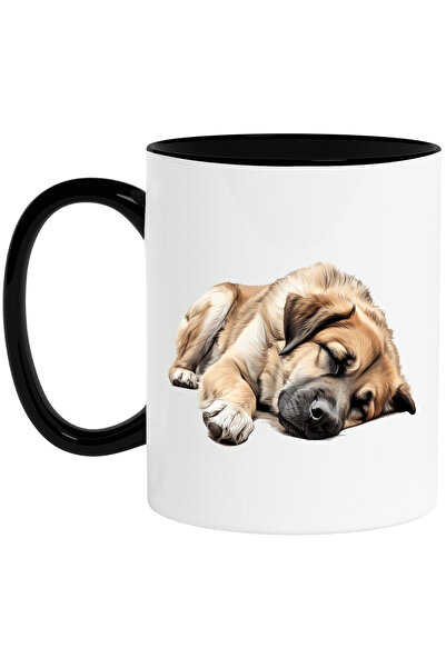 StoryGift Romania Cana cu un caine care doarme lat | ilustratie | oboseala | a atipit | lene | far, Cu Maner Negru