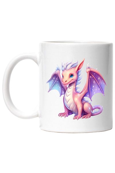 StoryGift Romania Cana cu un dragon cu corp stralucitor | ilustratie | stelute pe aripi | portocal, Cu Maner Alb