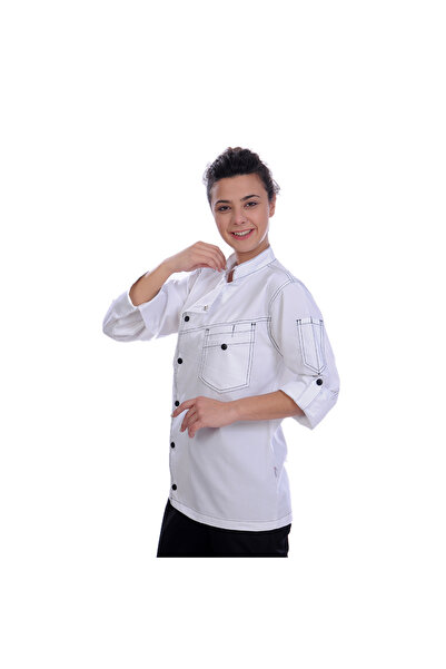 FORMTEKS Unisex Aşçı Ceket Harman Gabardin Beyaz