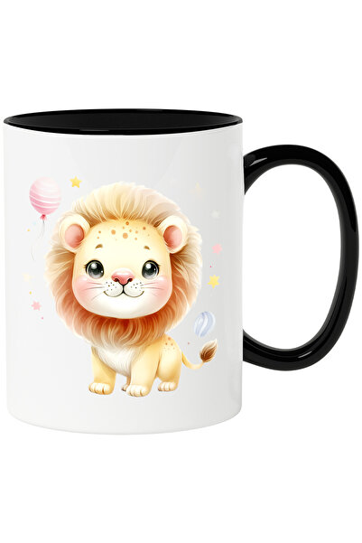 StoryGift Romania Cana cu un leu micut | ilustratie | balon | stelute | regele junglei | fericire , Cu Maner Negru