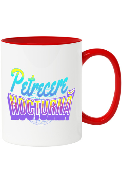 StoryGift Romania Cana Petrecere nocturnă glob disco distractie, 330ml, Ceramic cu Maner Rosu, Cu Maner Rosu