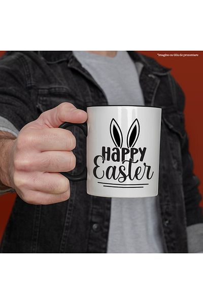 StoryGift Romania Mug with rabbit ears and the wish "Happy Easter" - Happy Easter! with Mane, With