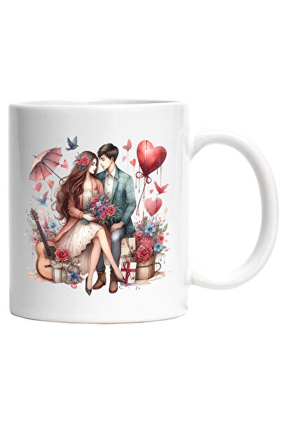 StoryGift Romania Cana cu o fata si un baiat | ilustratie | buchet cu flori |...