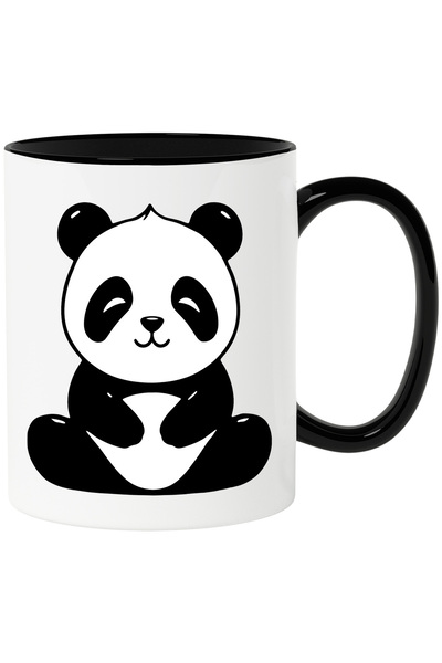 StoryGift Romania Cana cu un ursulet Panda vesel - lenes cu Maner Negru, Cu M...