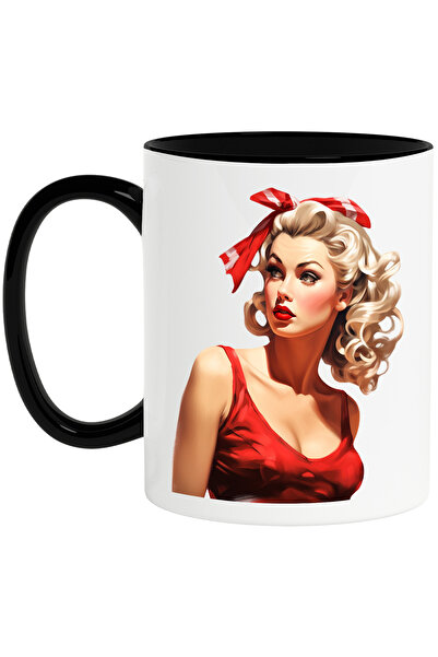 StoryGift Romania Cana cu o femeie frumoasa, ilustratie, stil retro, vechi, d...