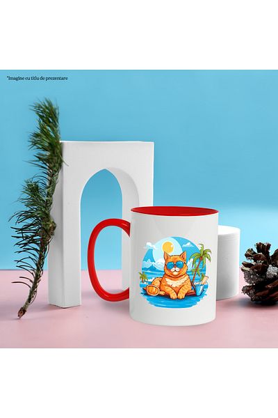 StoryGift Romania Mug with a cat at the sea, sunglasses, palm tree, beach, water, sea, relaxation, With ,STG.
