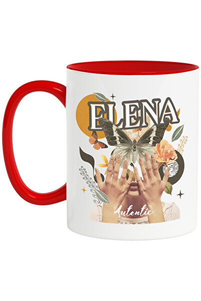StoryGift Romania Cana Cu Numele Elena, Colaj Fata, Fluture, Flori, Cerc, 330...