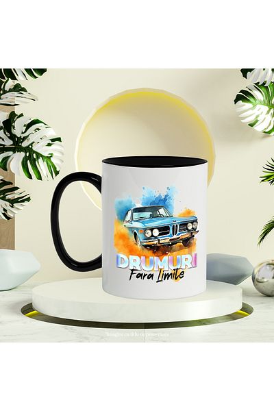 StoryGift Romania Mug With Message Roads Without Limits, Car, Vintage, Retro, Multicolor 330 ml, Ce, Cu, STG