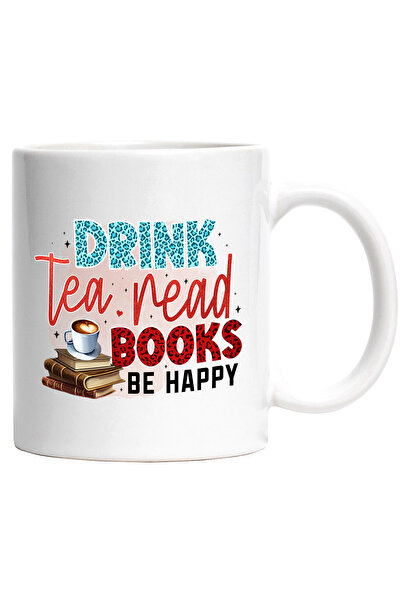 StoryGift Romania Cana cu mesajul "Drink tea, read books, be happy", carte, i...