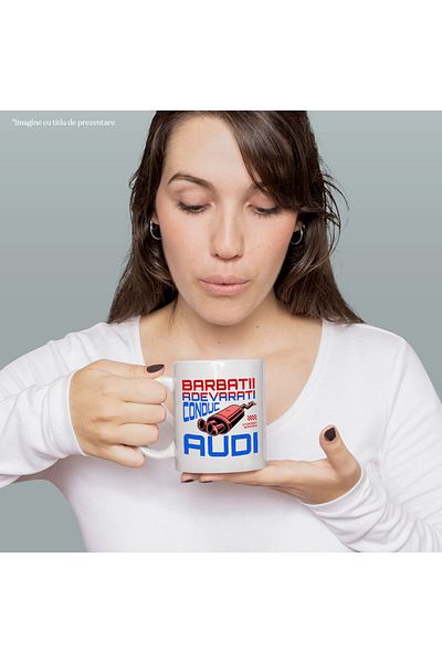 StoryGift Romania Cana Cu Toba Esapament Masina Viteza Curse Text Barbatii Adevarati Conduc Audi, , Cu Maner Alb Stg