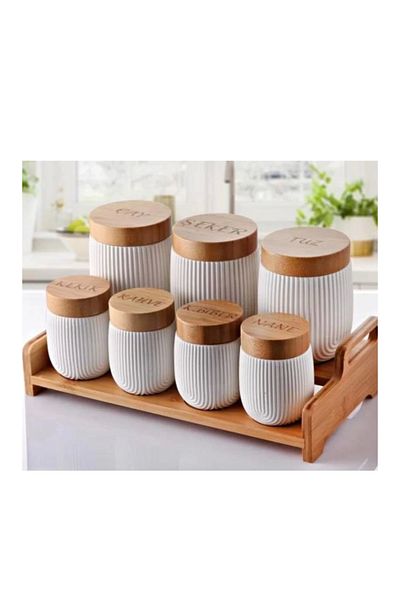 GÖNÜL MUTFAK GNL3503 Model 7-Piece Spice Storage Set with Bamboo Lid