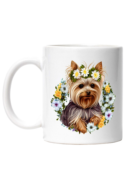 StoryGift Romania Cana cu un catel blanos cu floricele albe pe cap | coroana ...