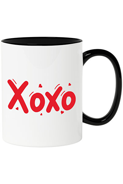 StoryGift Romania Cana cu inimioare si textul "Xoxo" - pupici cu Maner Negru,...