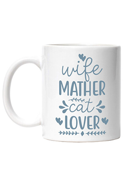 StoryGift Romania Cana cu inimioare si textul "Wife, mother, cat lover" - sot...