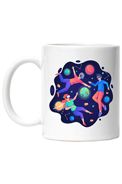 StoryGift Romania Cana Cu Spatiu, VR, Planete, Stiinta, Stele, Multicolor 330 ml, Ceramica cu Mane, Cu Maner Alb