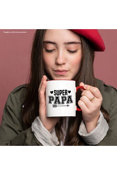 StoryGift Romania Mug for a beloved father with the message in English "Super papa" - hearts with Mane, Cu, STG.