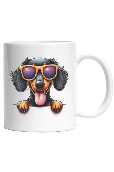 StoryGift Romania Cana cu un catel Dachshund care se uita peste gard | ochela...