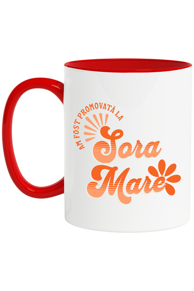 StoryGift Romania Cana Am fost promovata la sora mare, familie, bebe, 330ml, Ceramic cu Maner Rosu, Cu Maner Rosu