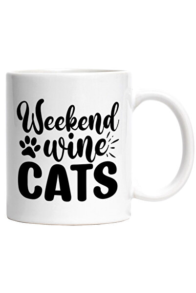 StoryGift Romania Cana cu textul in engleza "Weekend, wine, cats" - sfarsit d...