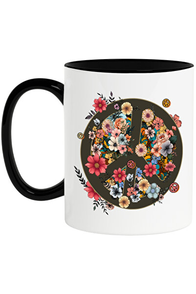 StoryGift Romania Cana cu semnul pacii, floricele, stilul hippie, cultura, il...