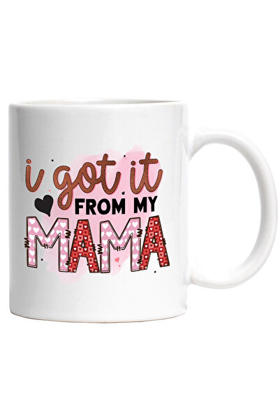 StoryGift Romania Cana cu mesajul "I got it from my mama", fundal roz, inima,...