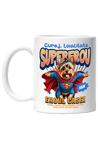 StoryGift Romania Cana cu Yorkshire Terrier Caine In Costum de SuperMan cu Pe...