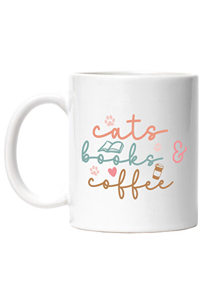 StoryGift Romania Cana cu labute si textul "Cats, books, coffee" - pisici car...
