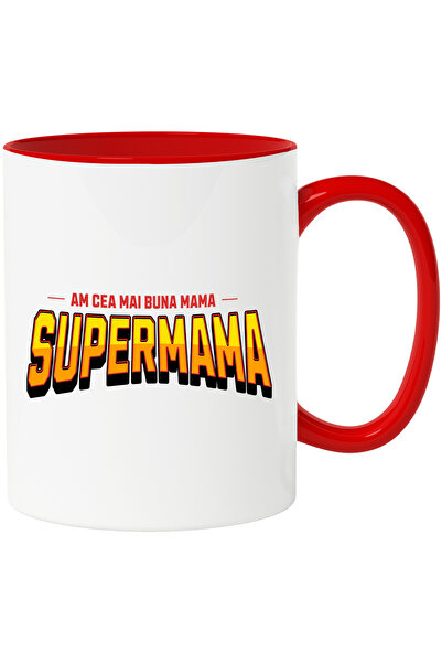 StoryGift Romania Cana cu Design Stil Super Erou Text Am Cea Mai Buna Mama Familie Copii Dragoste,, Cu Maner Rosu