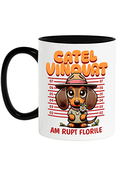 StoryGift Romania Cana cu Caine Beagle Cu Palarie Roz Si Floare Margareta Are...
