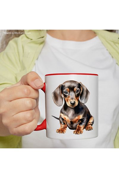 StoryGift Romania Mug with a surprised Dachshund puppy | illustration | curious | for lovers of , With ,STG